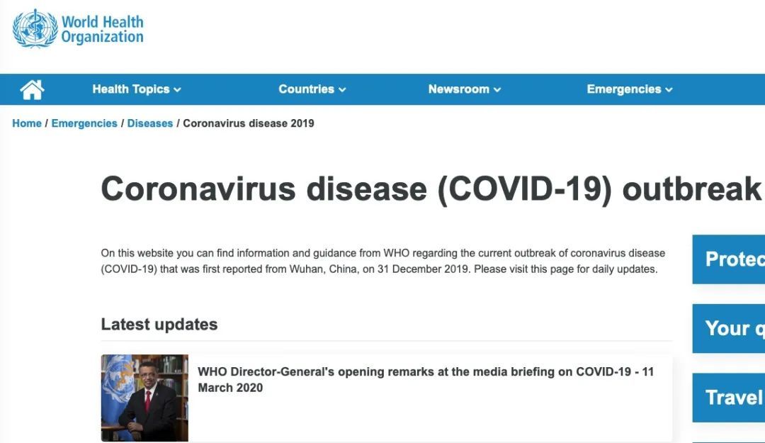 3月11日世卫组织宣布新冠肺炎列为全球性大流行病